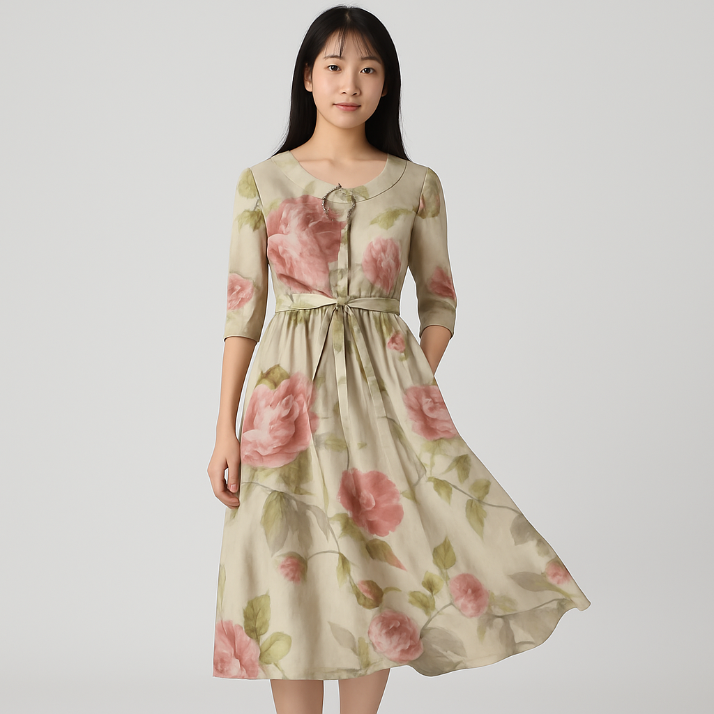 Aiko - Half Sleeve Floral Midi Dress