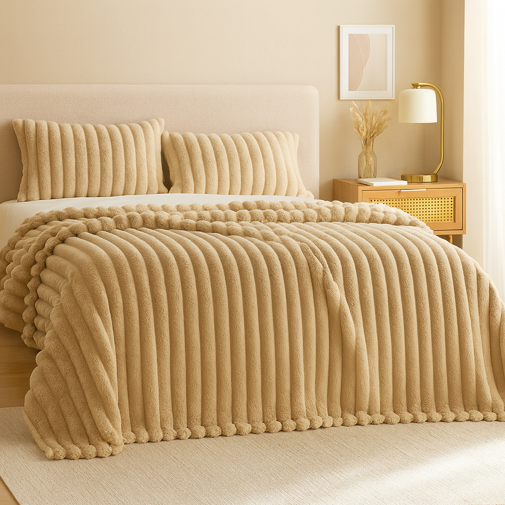 アウレビア| ドローストリングと心地よいファーの外観を備えたフランネルブランケット