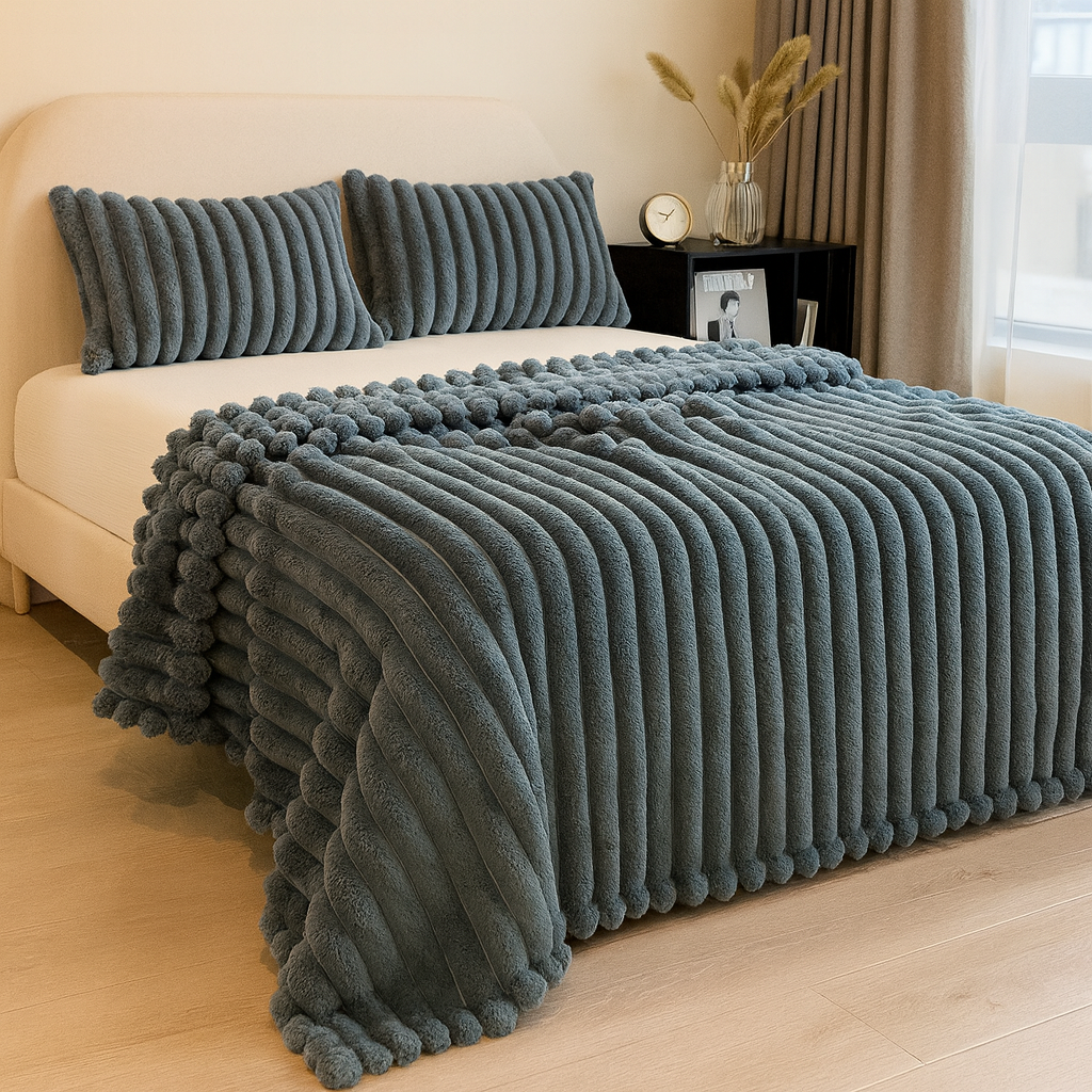 アウレビア| ドローストリングと心地よいファーの外観を備えたフランネルブランケット
