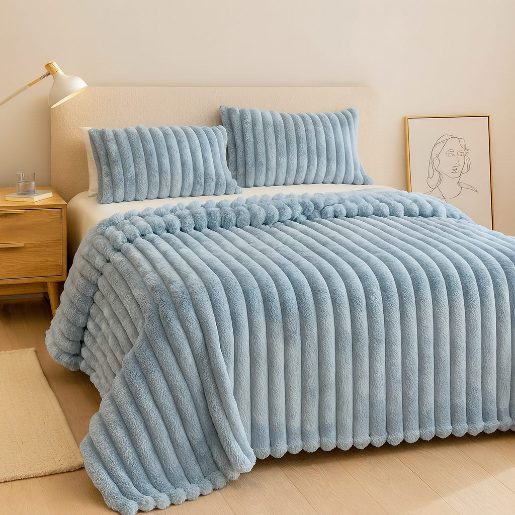 アウレビア| ドローストリングと心地よいファーの外観を備えたフランネルブランケット