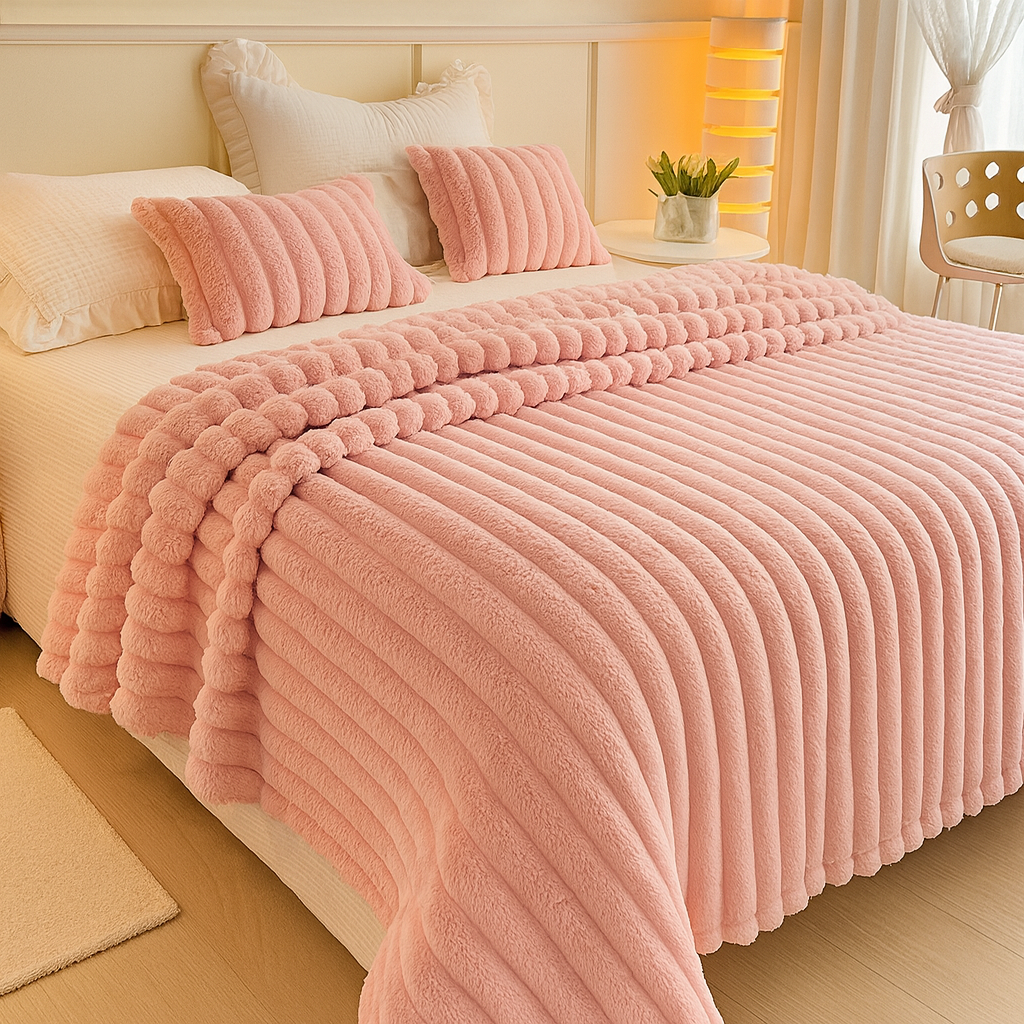 アウレビア| ドローストリングと心地よいファーの外観を備えたフランネルブランケット