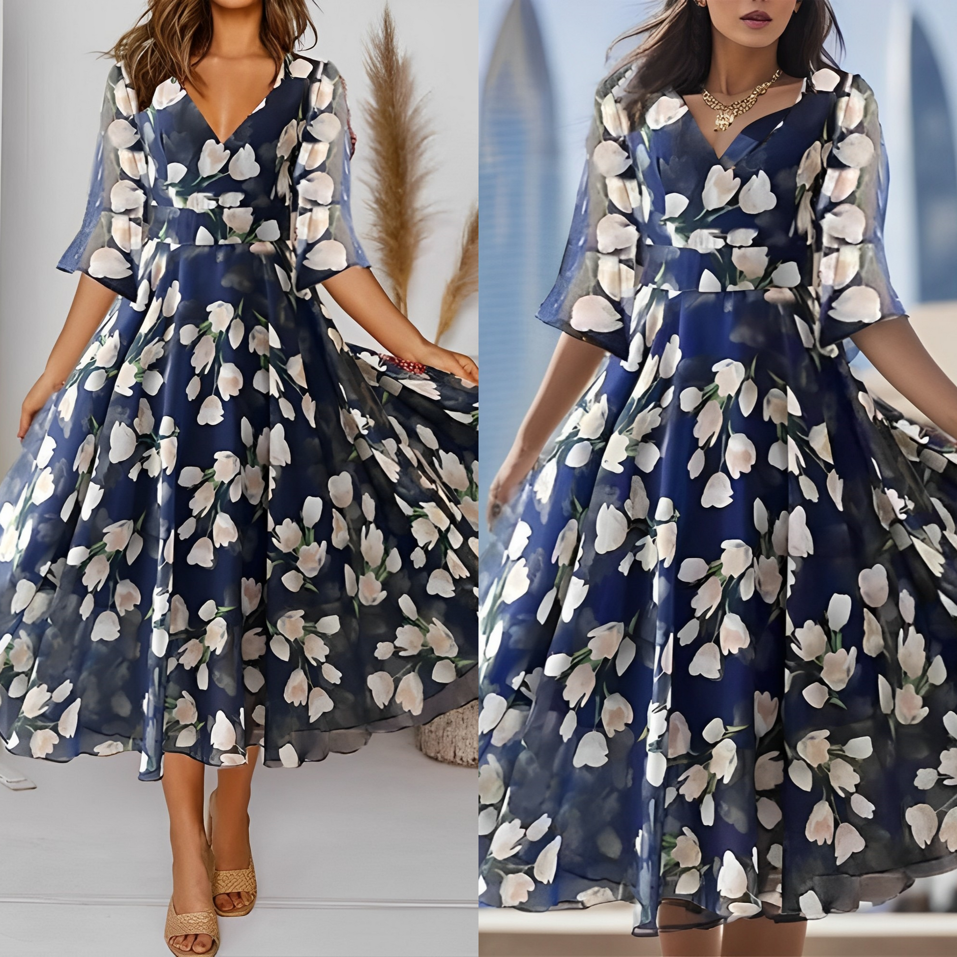 Merete - Pleated Floral Midi Dress