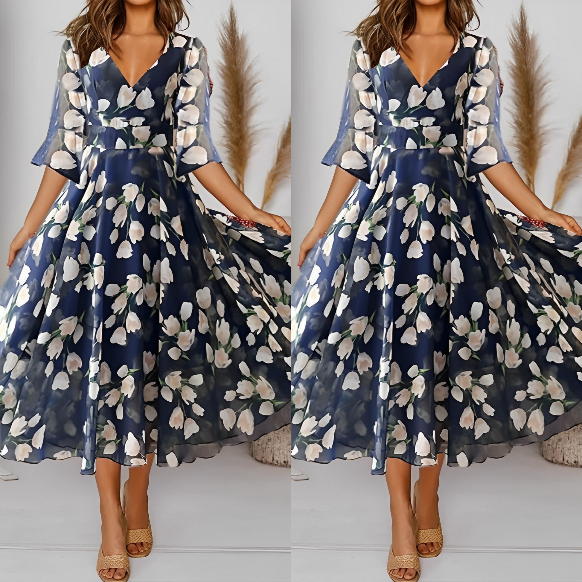 Merete - Pleated Floral Midi Dress