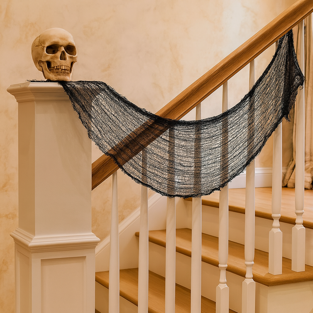 ブラックハロウィンホーンテッドクロス – 屋内と屋外の装飾に最適な不気味な布