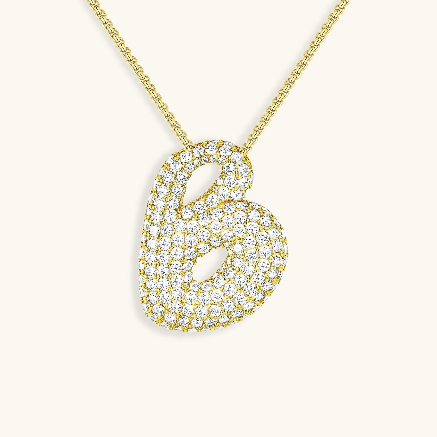 Diamond Patterned Luna Bubble Initial Necklace - Personalized Mother's Day Gift