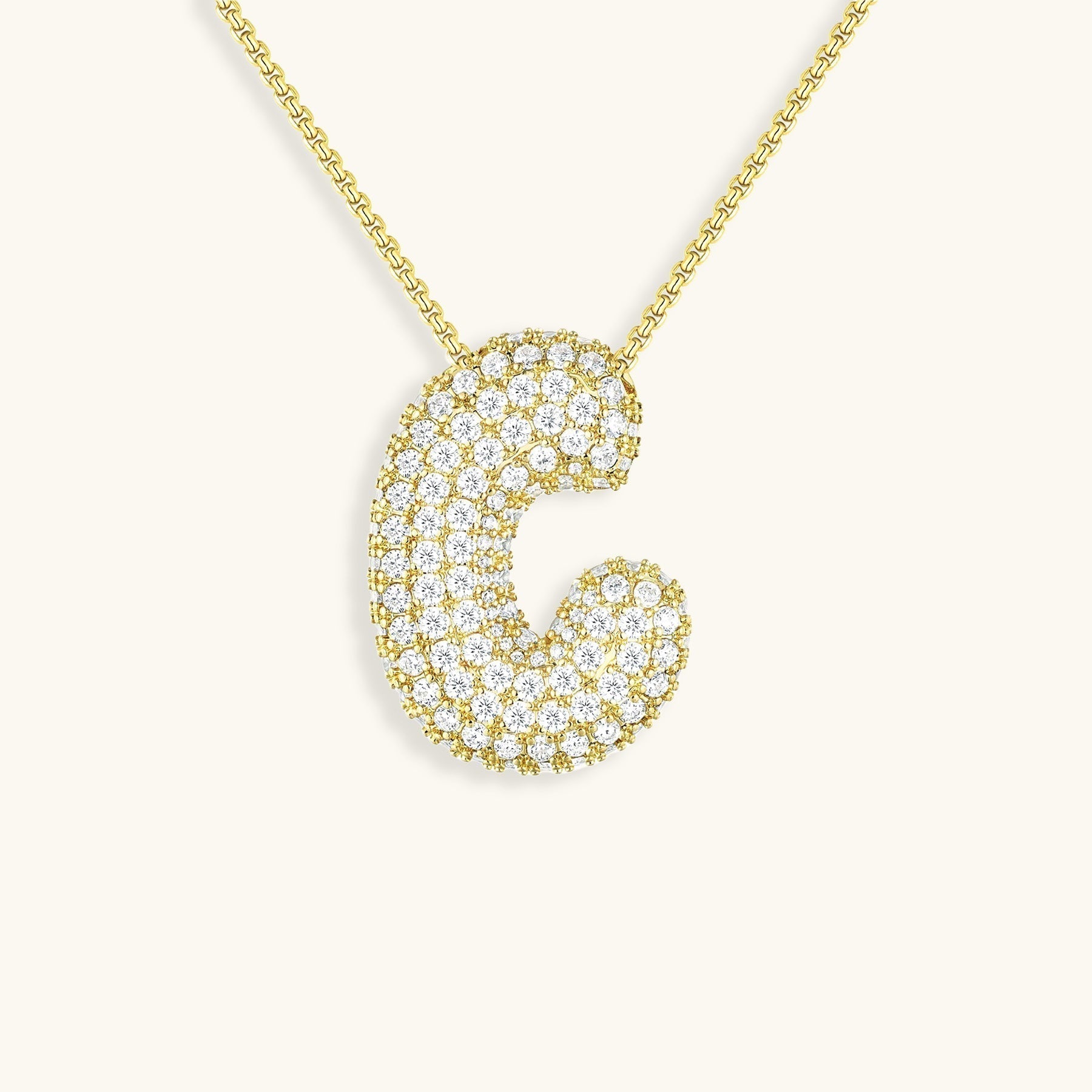 Diamond Patterned Luna Bubble Initial Necklace - Personalized Mother's Day Gift