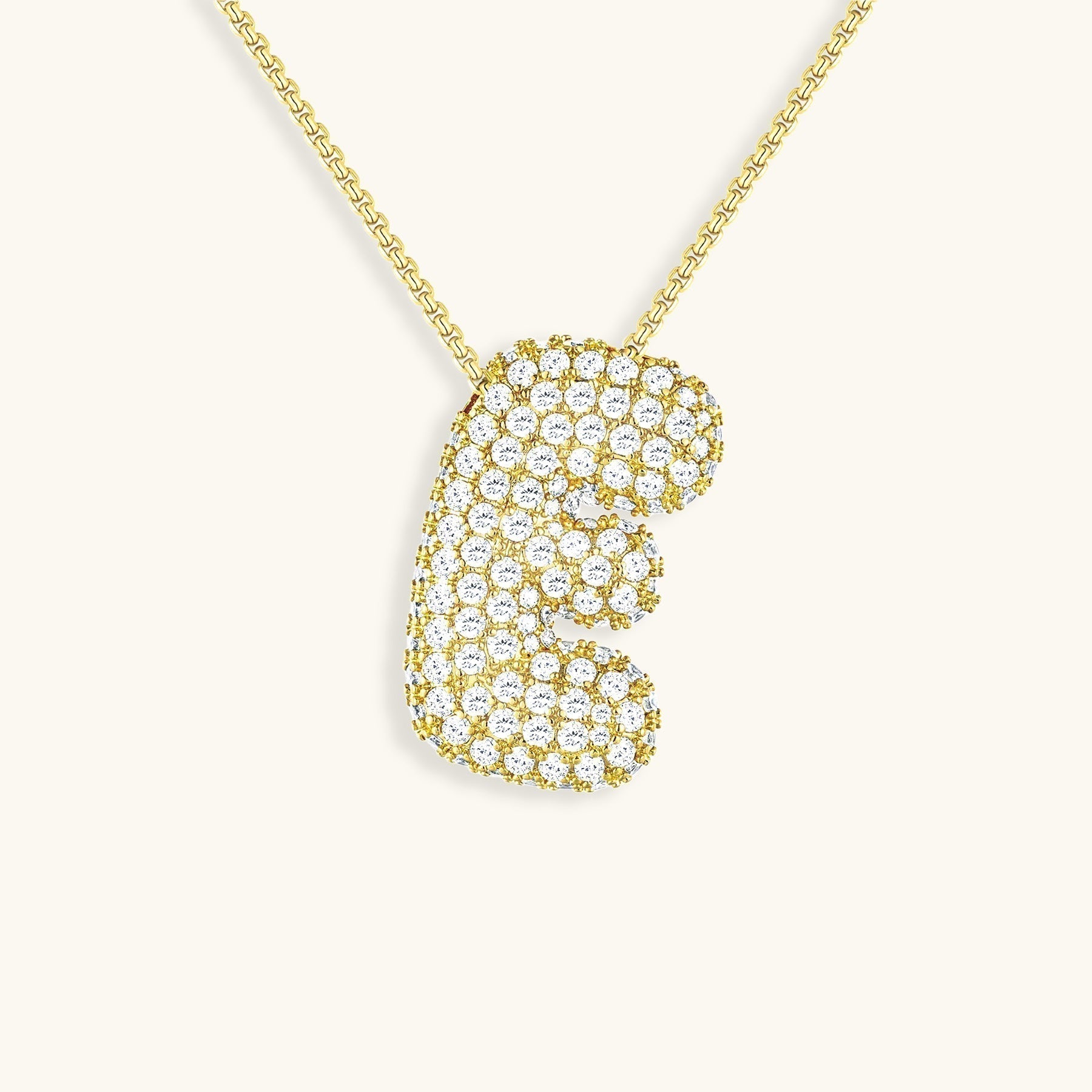 Diamond Patterned Luna Bubble Initial Necklace - Personalized Mother's Day Gift