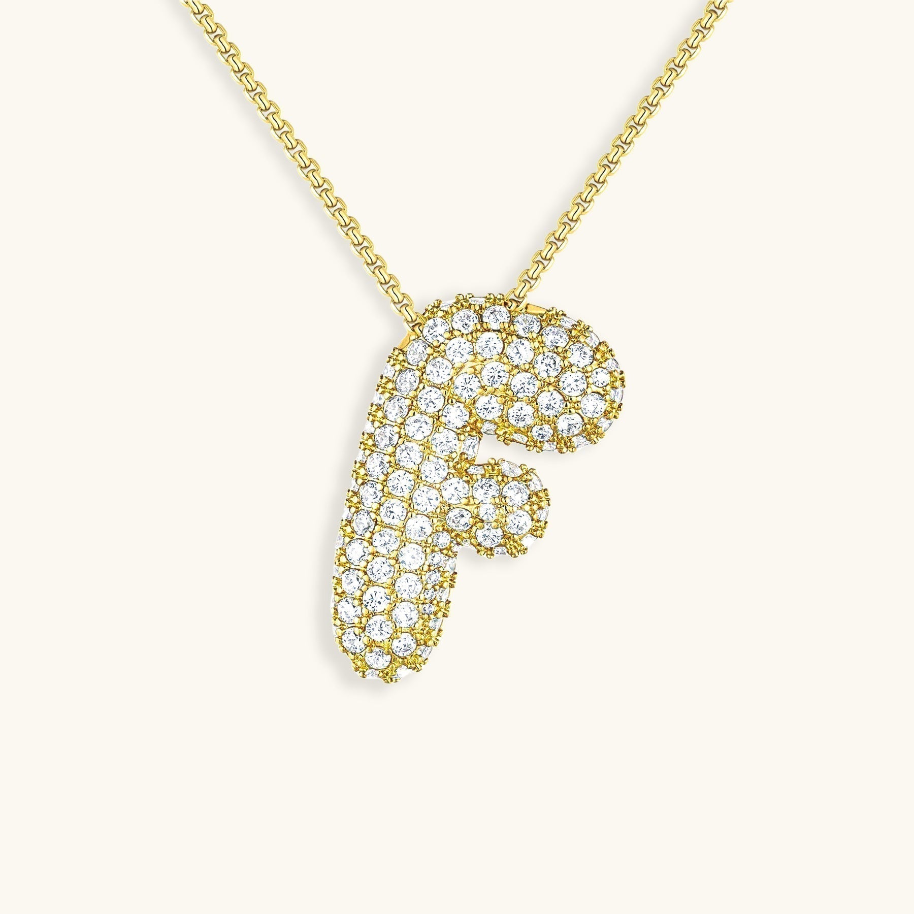 Diamond Patterned Luna Bubble Initial Necklace - Personalized Mother's Day Gift