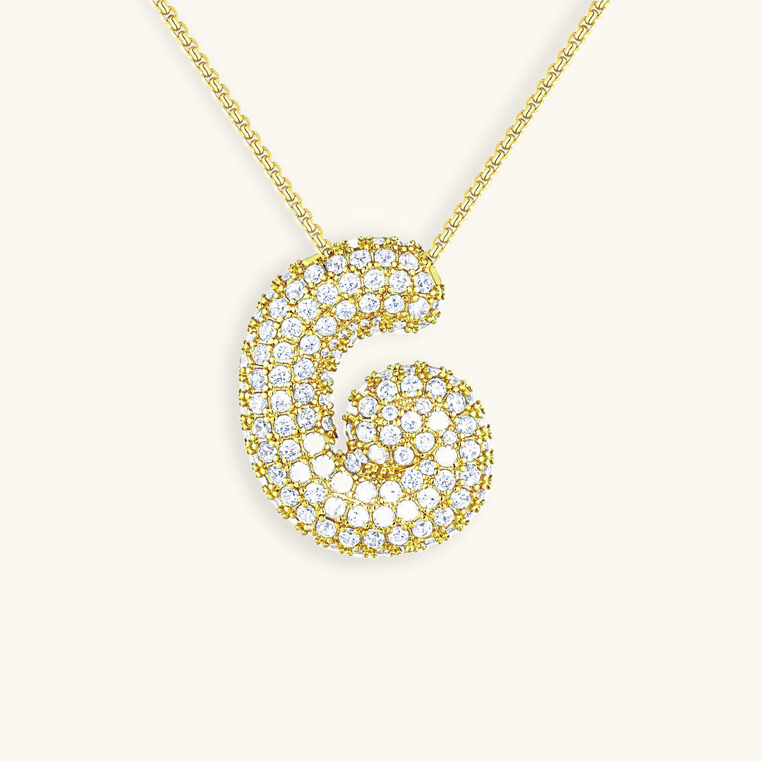Diamond Patterned Luna Bubble Initial Necklace - Personalized Mother's Day Gift