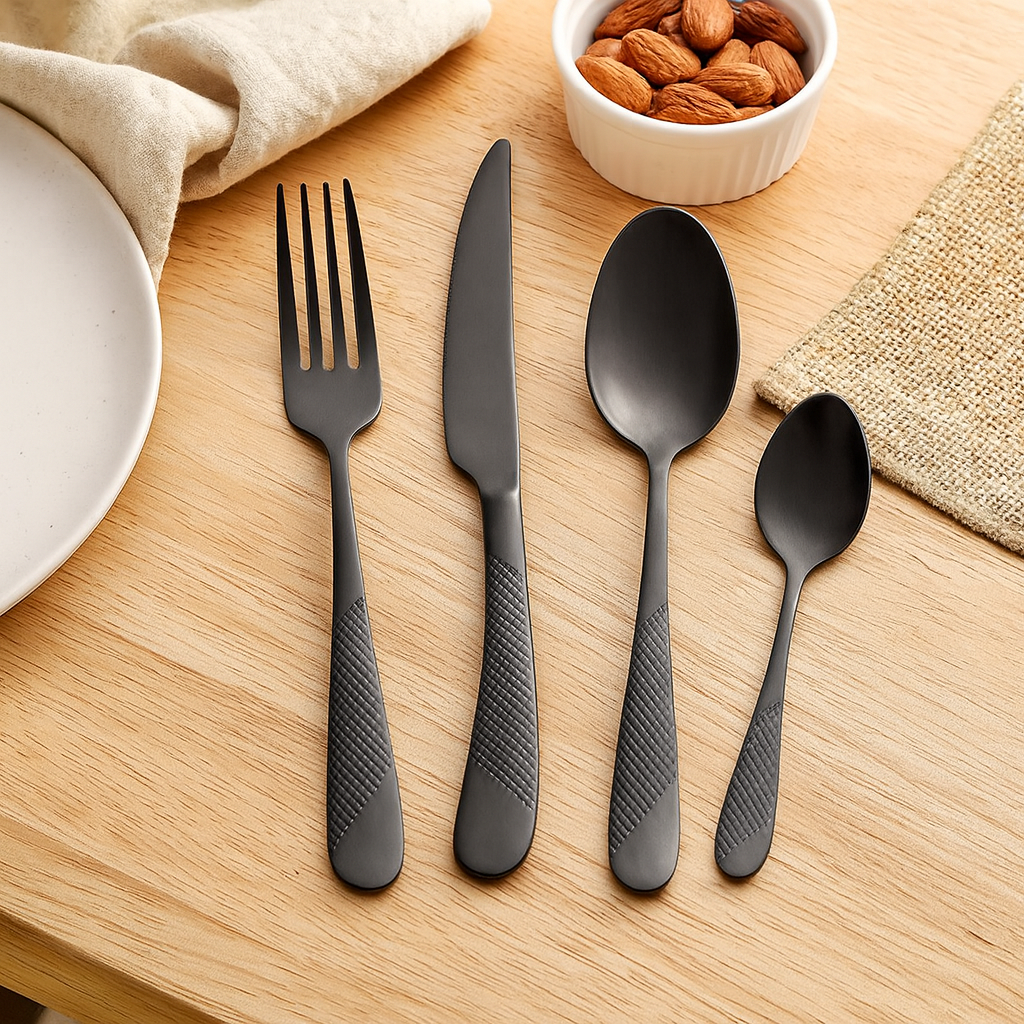 Carver | 40-Piece Black Stainless Steel Dinner Service