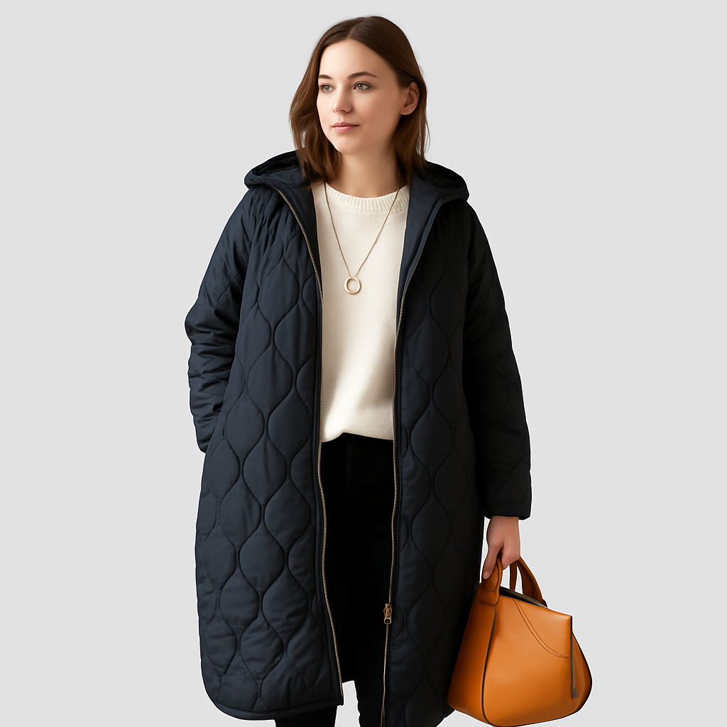 Lorelei | Plus-size women's quilted winter jacket with hood and practical zipper