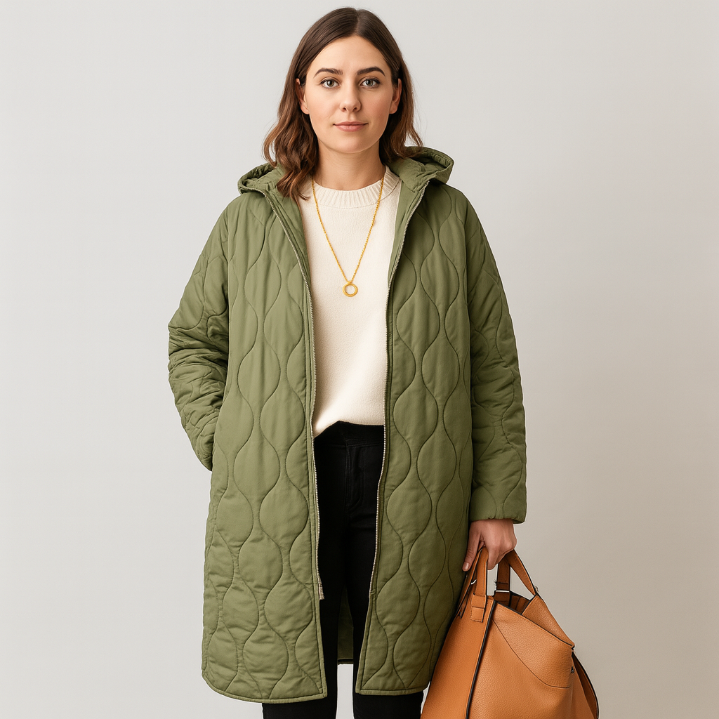 Lorelei | Plus-size women's quilted winter jacket with hood and practical zipper