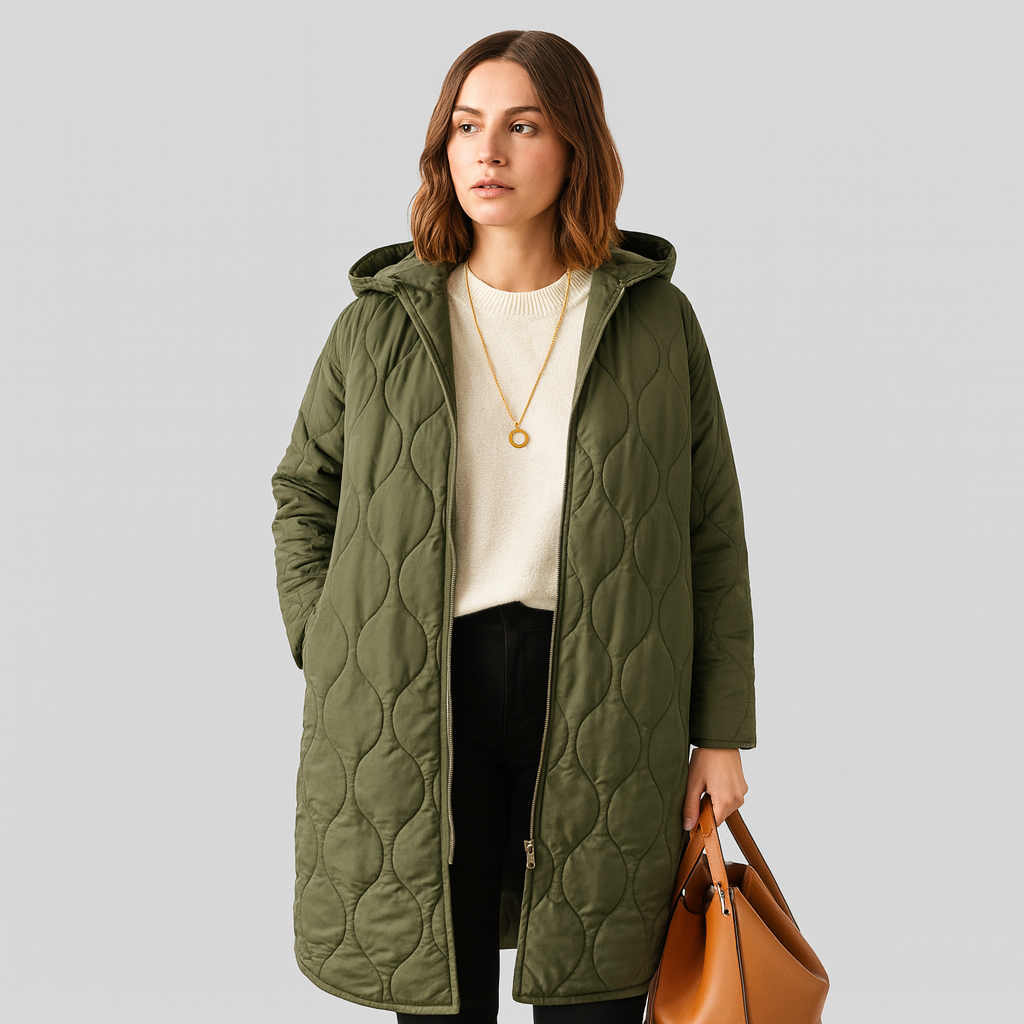 Lorelei | Plus-size women's quilted winter jacket with hood and practical zipper