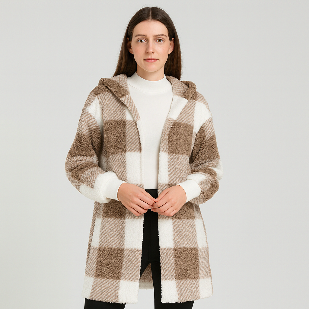 Ava | Women's Checked Hooded Fleece Cardigan