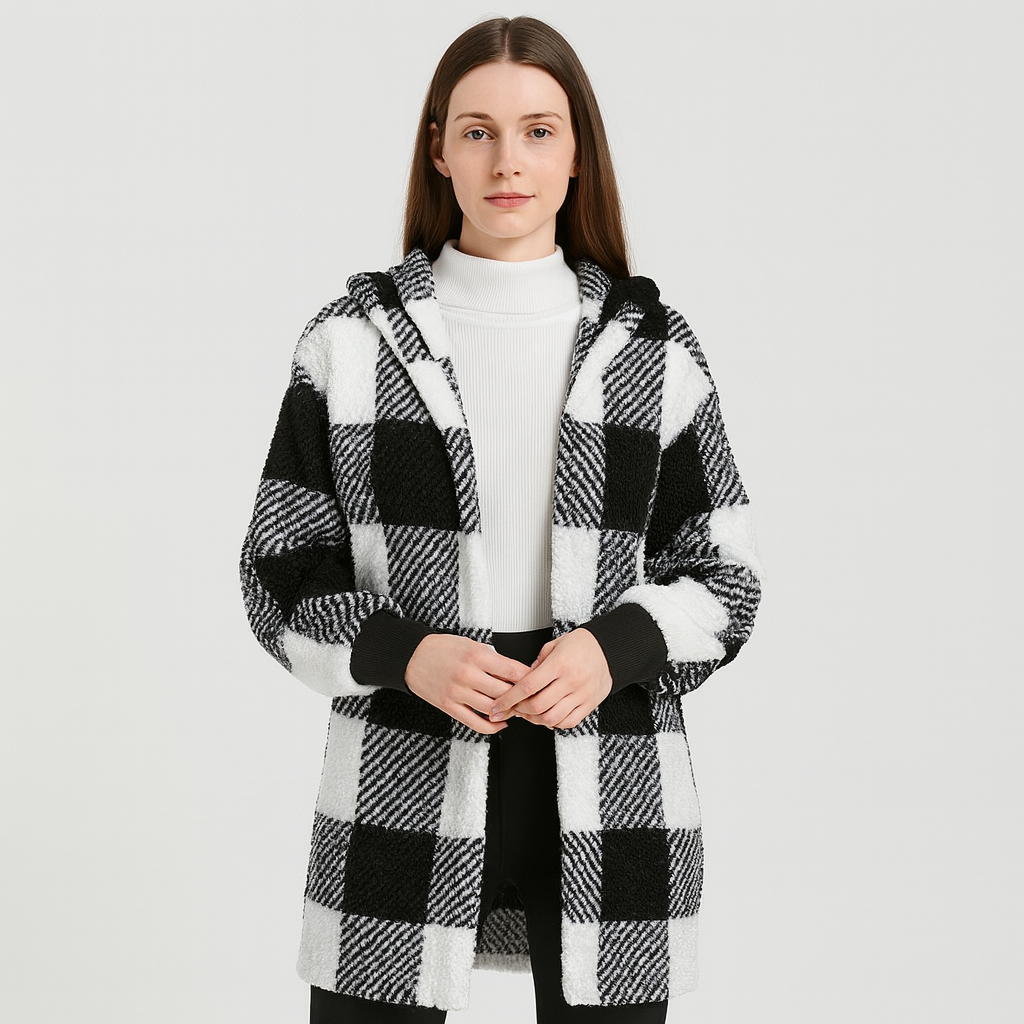 Ava | Women's Checked Hooded Fleece Cardigan