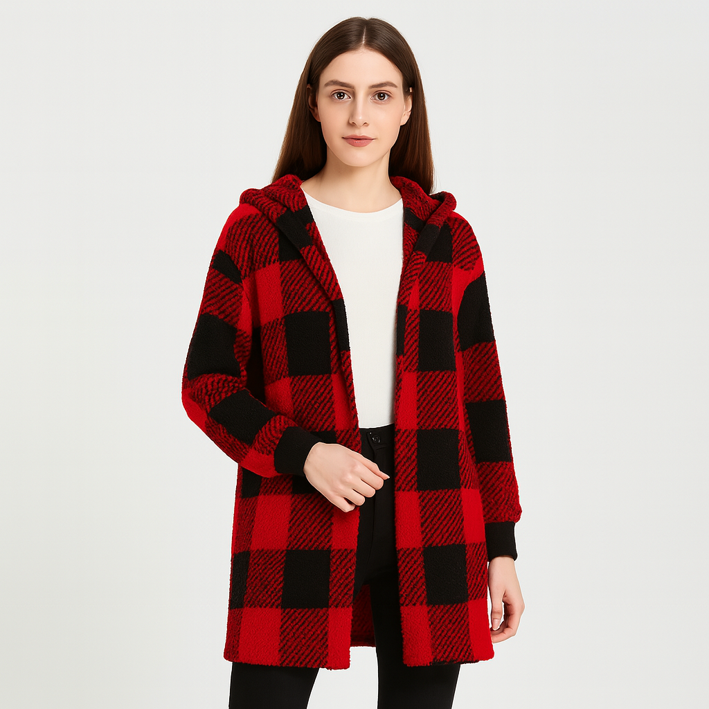 Ava | Women's Checked Hooded Fleece Cardigan