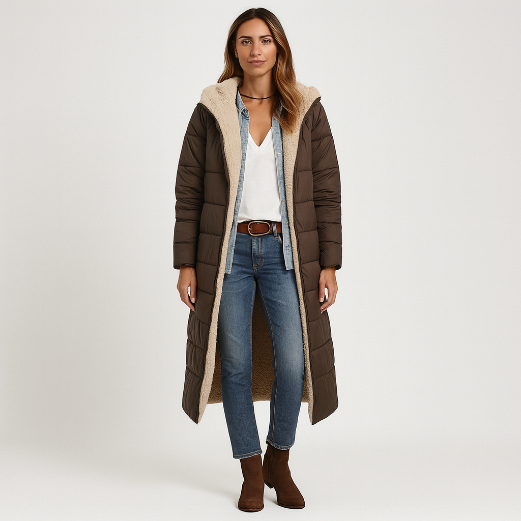 Amara | Women's Reversible Winter Coat with Fluffy Hood