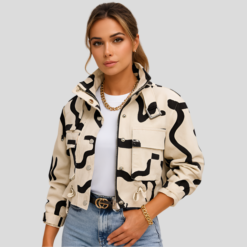Women's Cropped Bomber Jacket - Stylish zip-up with ribbed hem