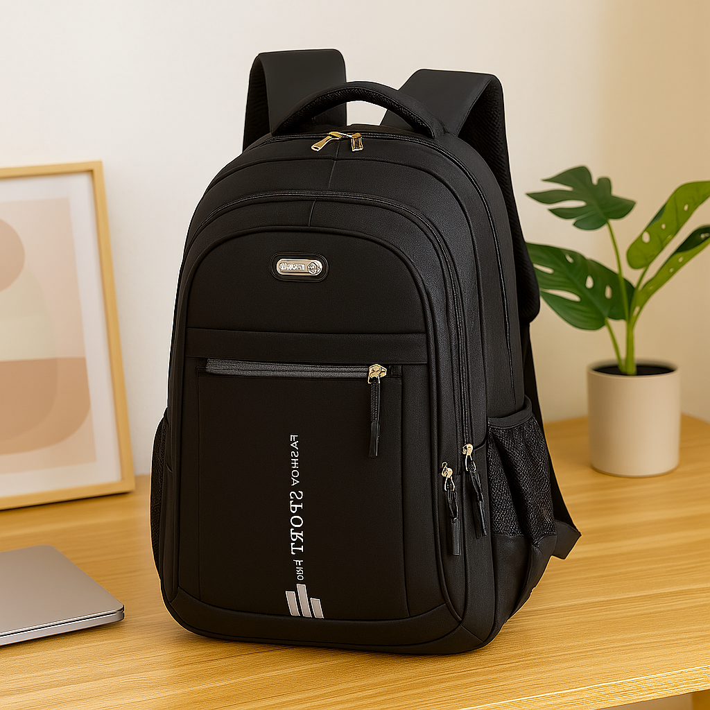 Large Capacity Laptop Backpack - Stylish Black Nylon Travel/Business Bag with Adjustable Straps