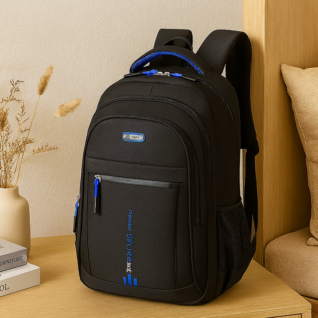 大容量ノートパソコン用バックパック - 調節可能なストラップ付きのスタイリッシュなブラックナイロン製旅行・ビジネスバッグ
