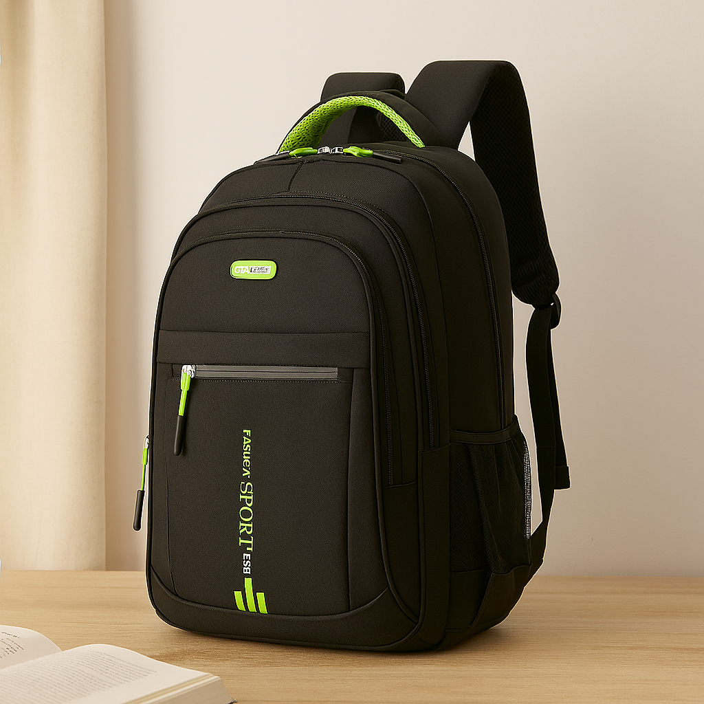 大容量ノートパソコン用バックパック - 調節可能なストラップ付きのスタイリッシュなブラックナイロン製旅行・ビジネスバッグ