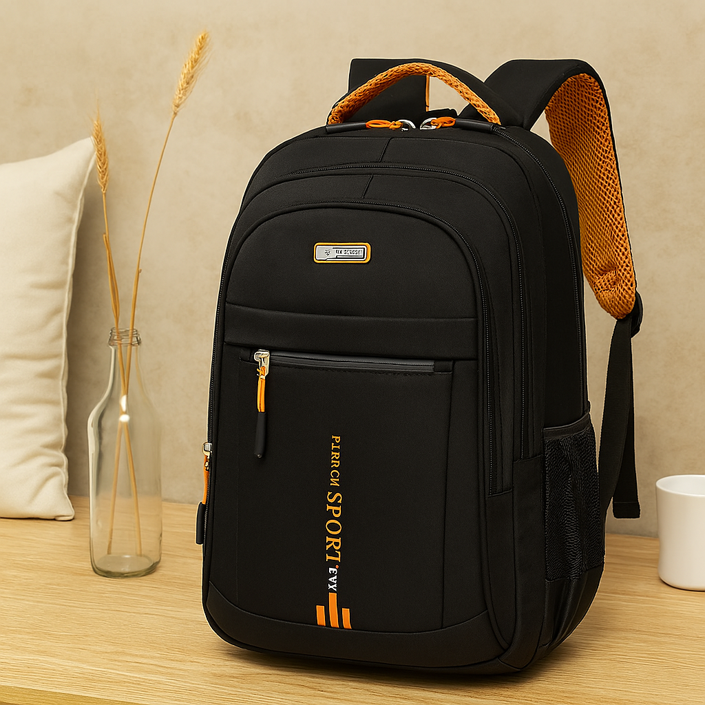 大容量ノートパソコン用バックパック - 調節可能なストラップ付きのスタイリッシュなブラックナイロン製旅行・ビジネスバッグ