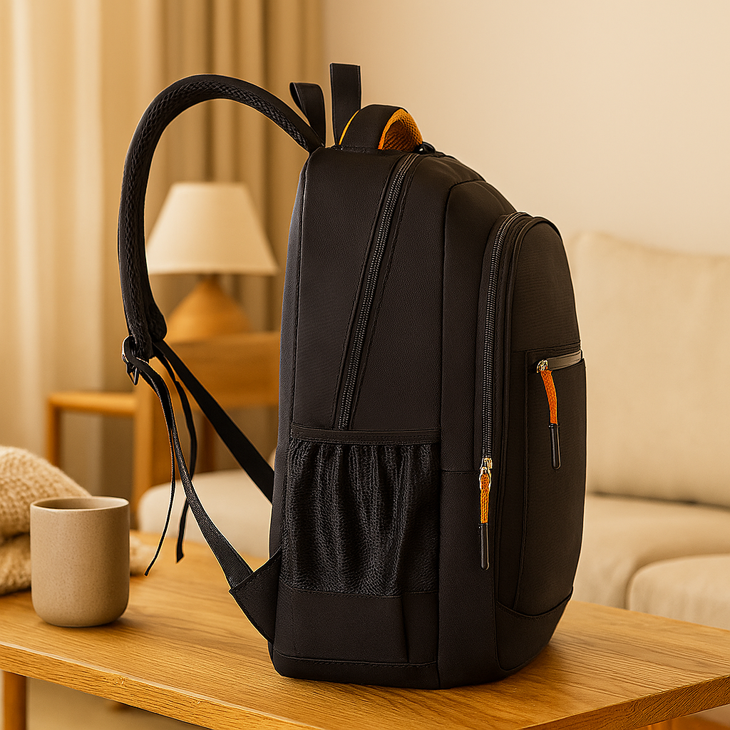 Large Capacity Laptop Backpack - Stylish Black Nylon Travel/Business Bag with Adjustable Straps