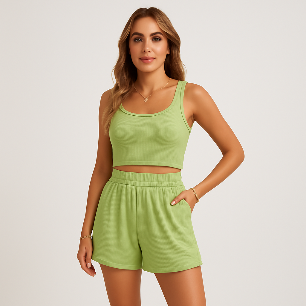 Women's Ribbed Camisole & Shorts Set - Casual 2-Piece Lounge Outfit