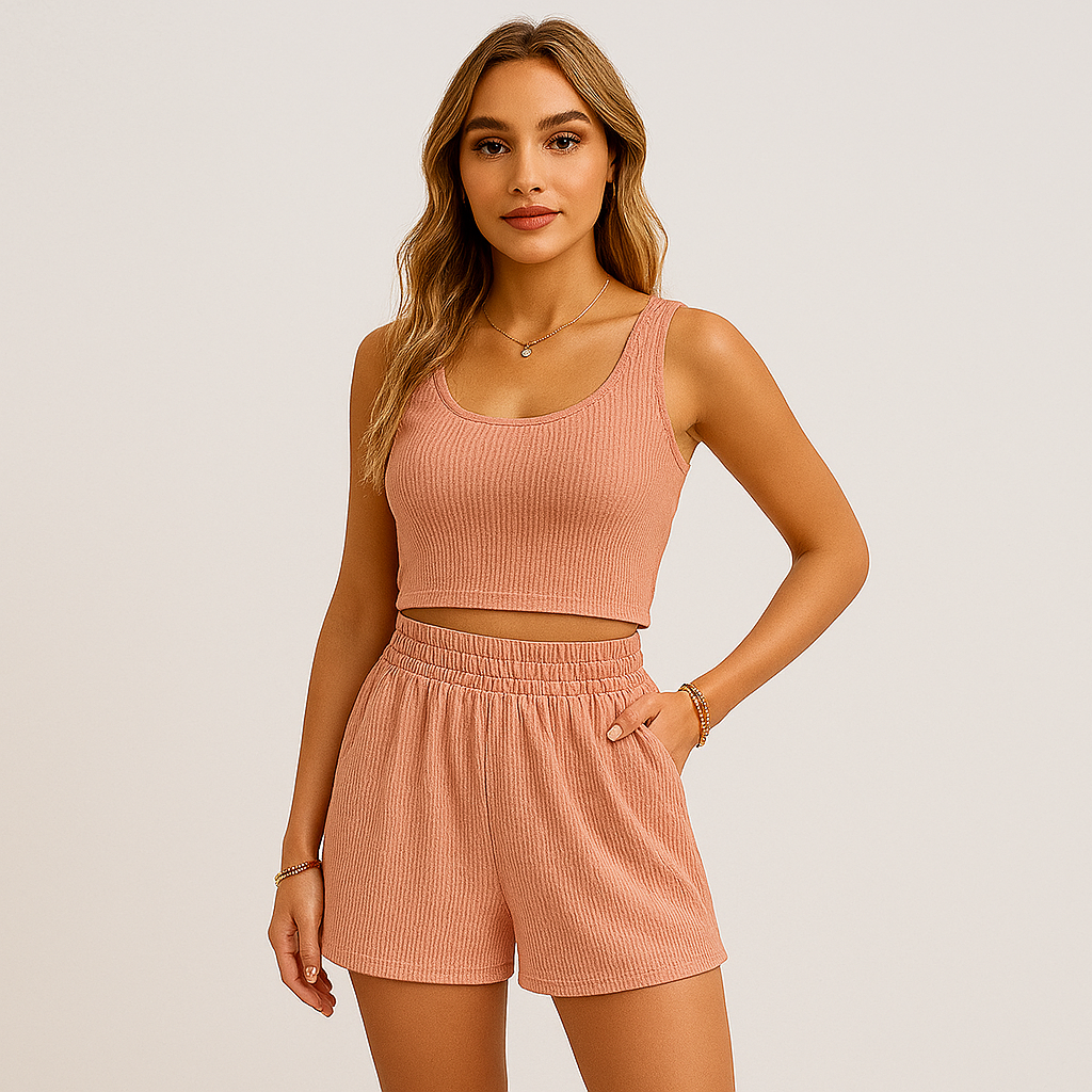Women's Ribbed Camisole & Shorts Set - Casual 2-Piece Lounge Outfit