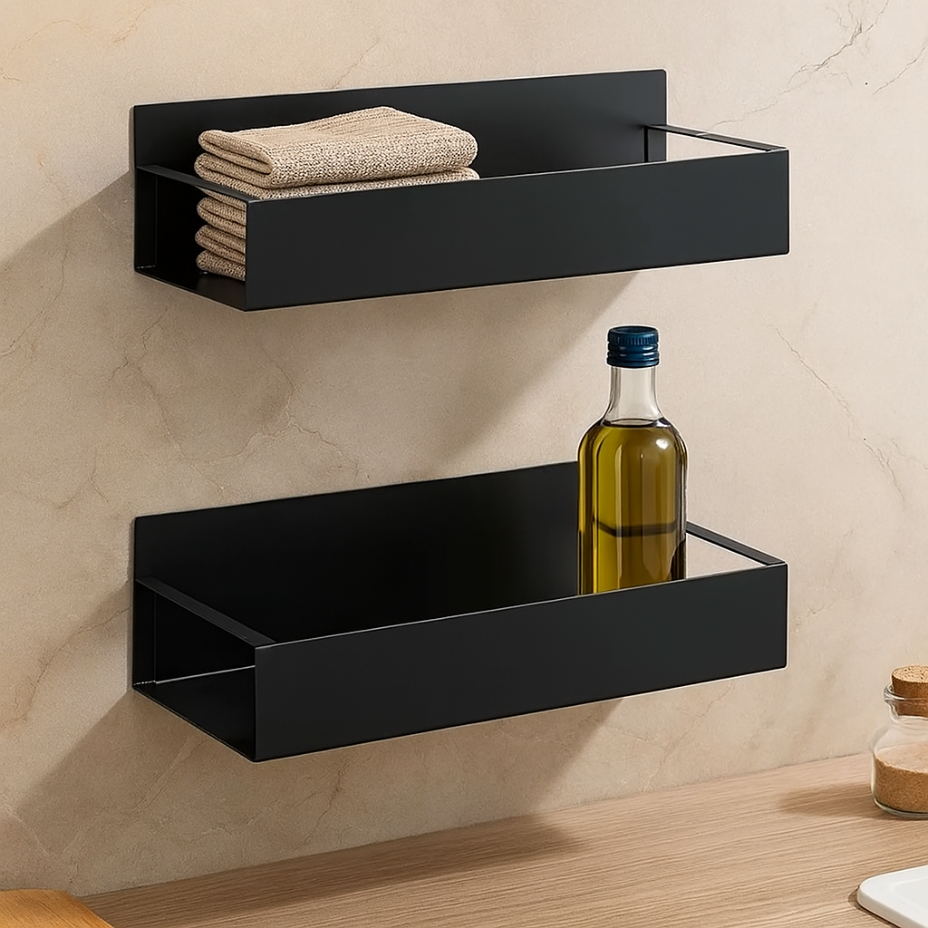 Magnetic side shelf - black metal, attaches to the wall without drilling holes in your refrigerator or washing machine