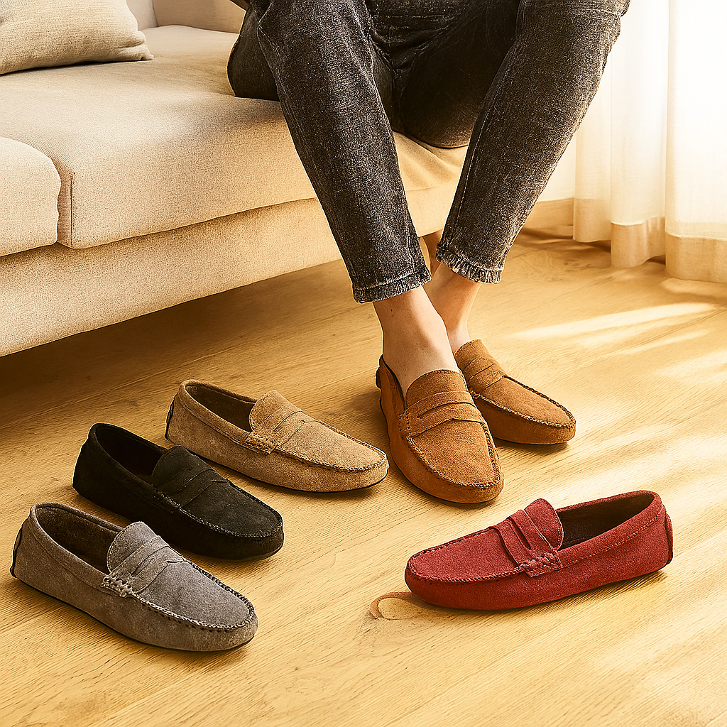 Milano Men's Leather Loafers – Classic Slippers with Non-Slip Soles