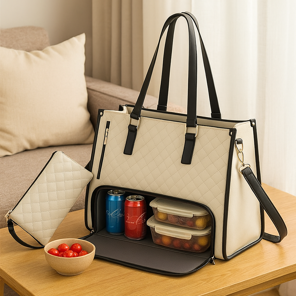 断熱2-in-1ランチ&トラベルバッグ - 収納コンパートメント付き漏れ防止クーラーバッグ