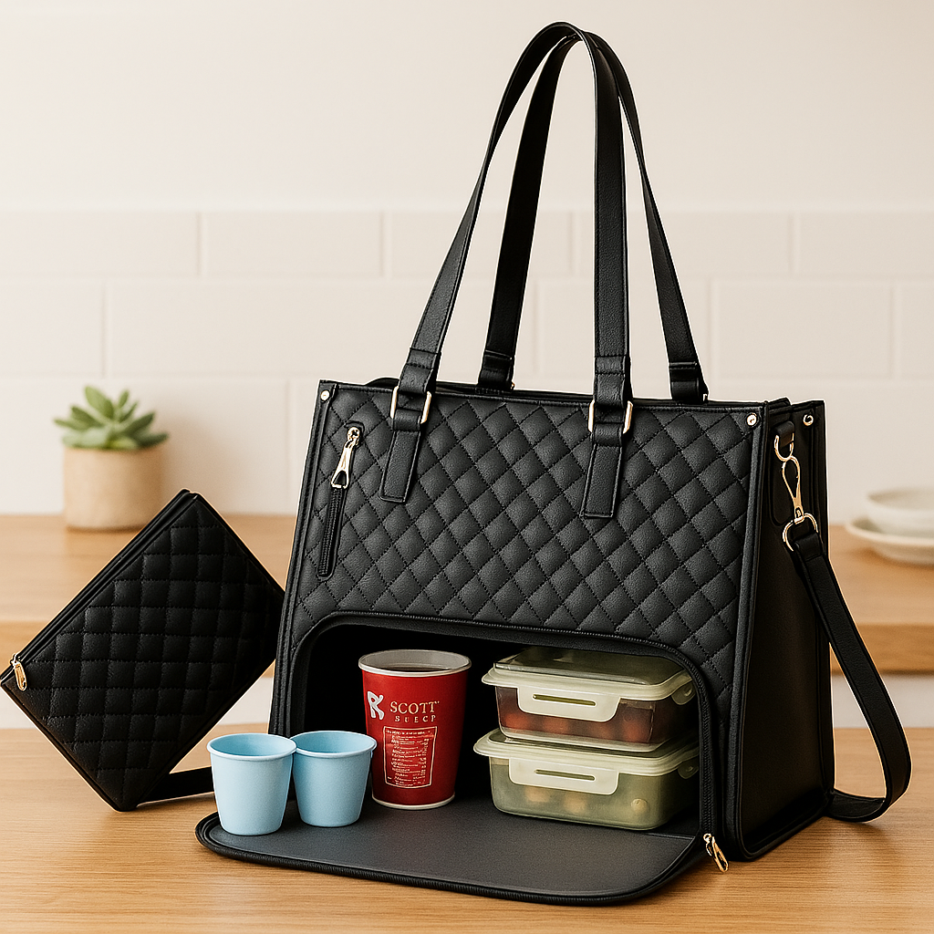 断熱2-in-1ランチ&トラベルバッグ - 収納コンパートメント付き漏れ防止クーラーバッグ