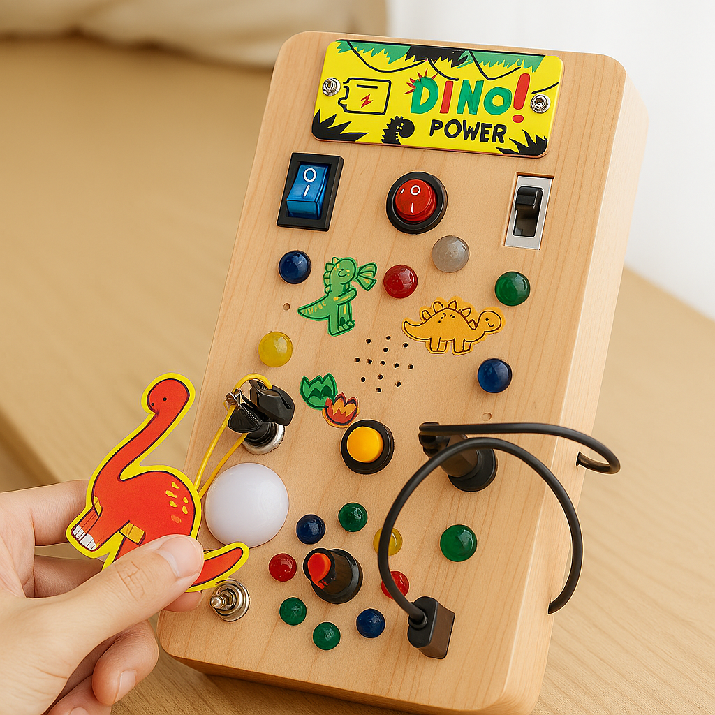 Wooden Dinosaur Activity Toy - Educational Chess Game with Lights, Music and Sensors