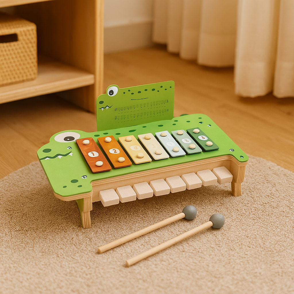 Wooden Crocodile Music Bench - Xylophone Toy for Hand-Eye Coordination and Musical Play