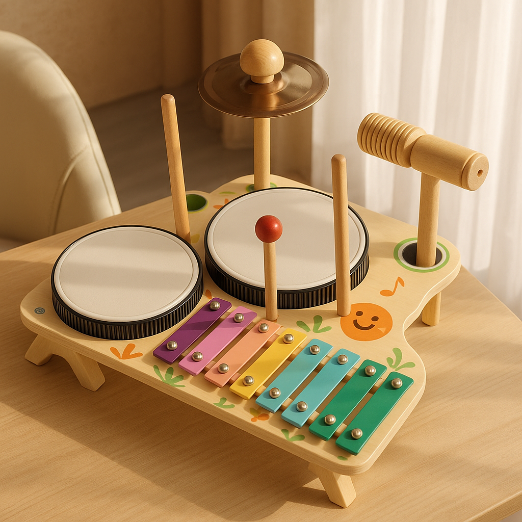Children's Wooden Drum Set - Tambourine and Percussion Instruments for Creative Play