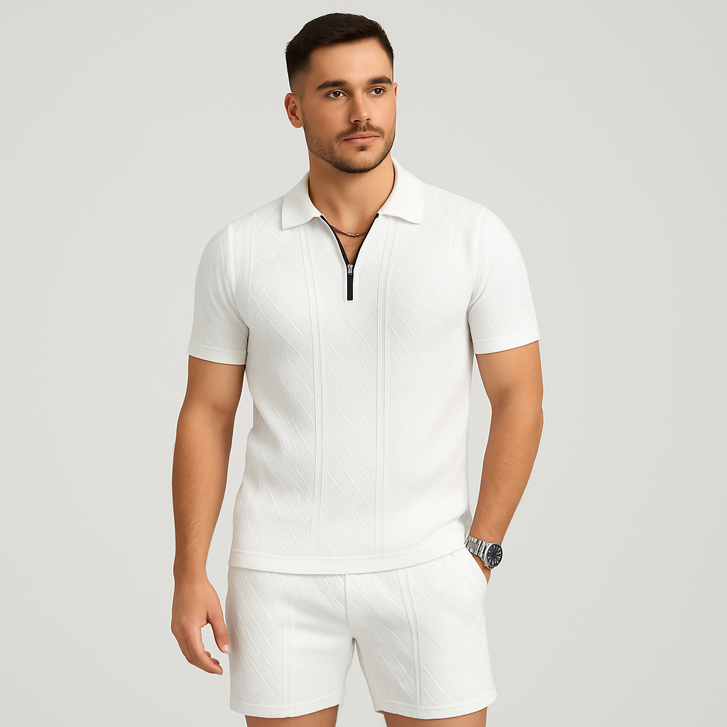 Men's Sporty 2-Piece Set – Breathable, Quick-Drying Reversible Shirt and Jacquard Shorts