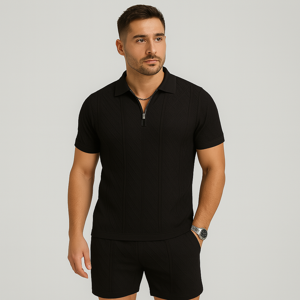 Men's Sporty 2-Piece Set – Breathable, Quick-Drying Reversible Shirt and Jacquard Shorts