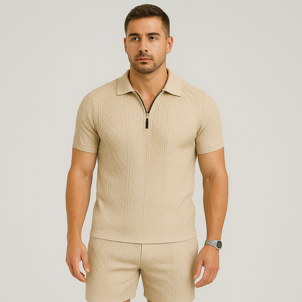Men's Sporty 2-Piece Set – Breathable, Quick-Drying Reversible Shirt and Jacquard Shorts