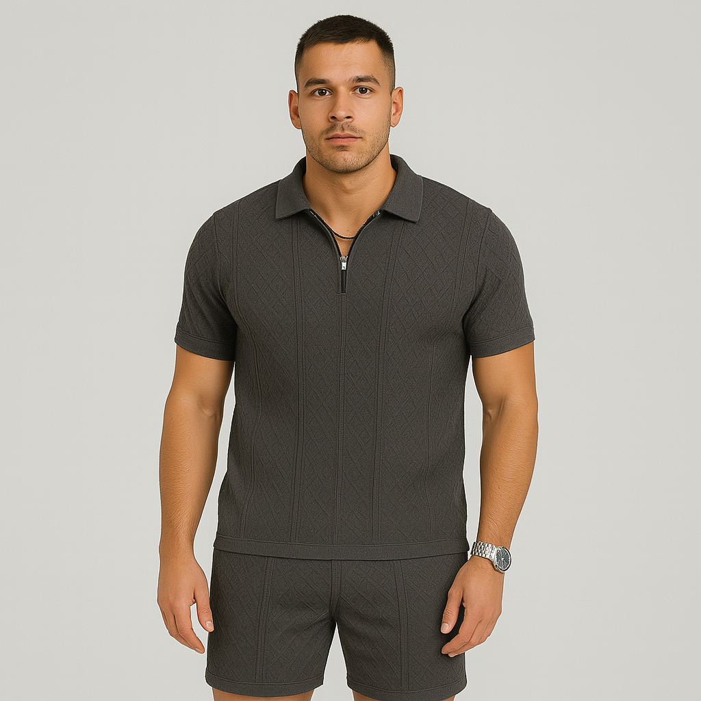 Men's Sporty 2-Piece Set – Breathable, Quick-Drying Reversible Shirt and Jacquard Shorts