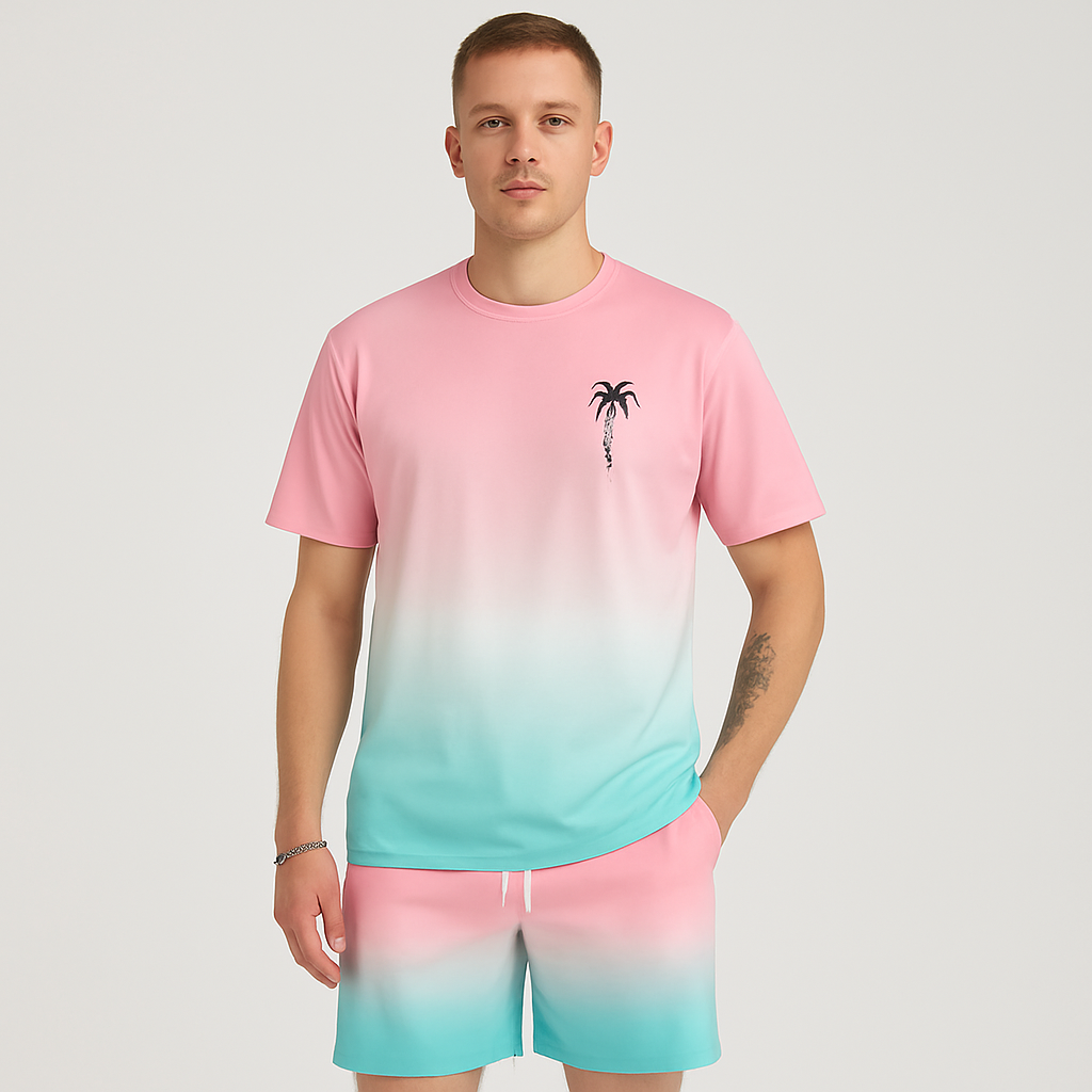 Men's Summer Casual Set - Short Sleeve Round Neck & Shorts, 3D HD Digital Print