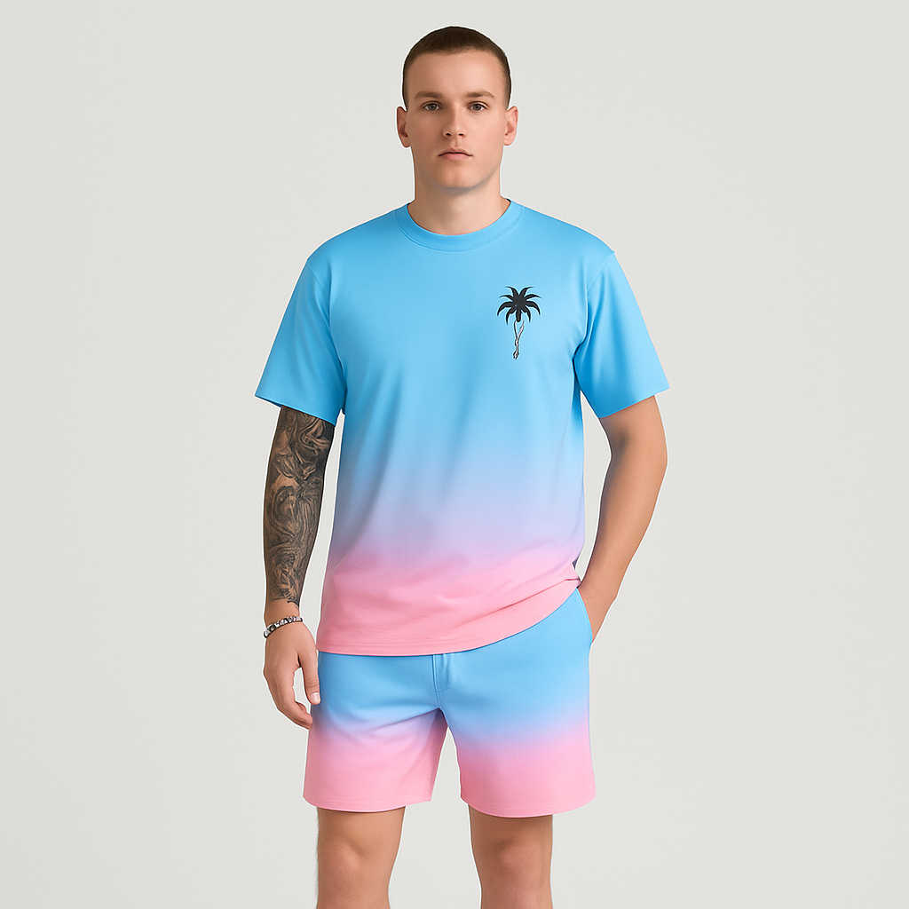 Men's Summer Casual Set - Short Sleeve Round Neck & Shorts, 3D HD Digital Print
