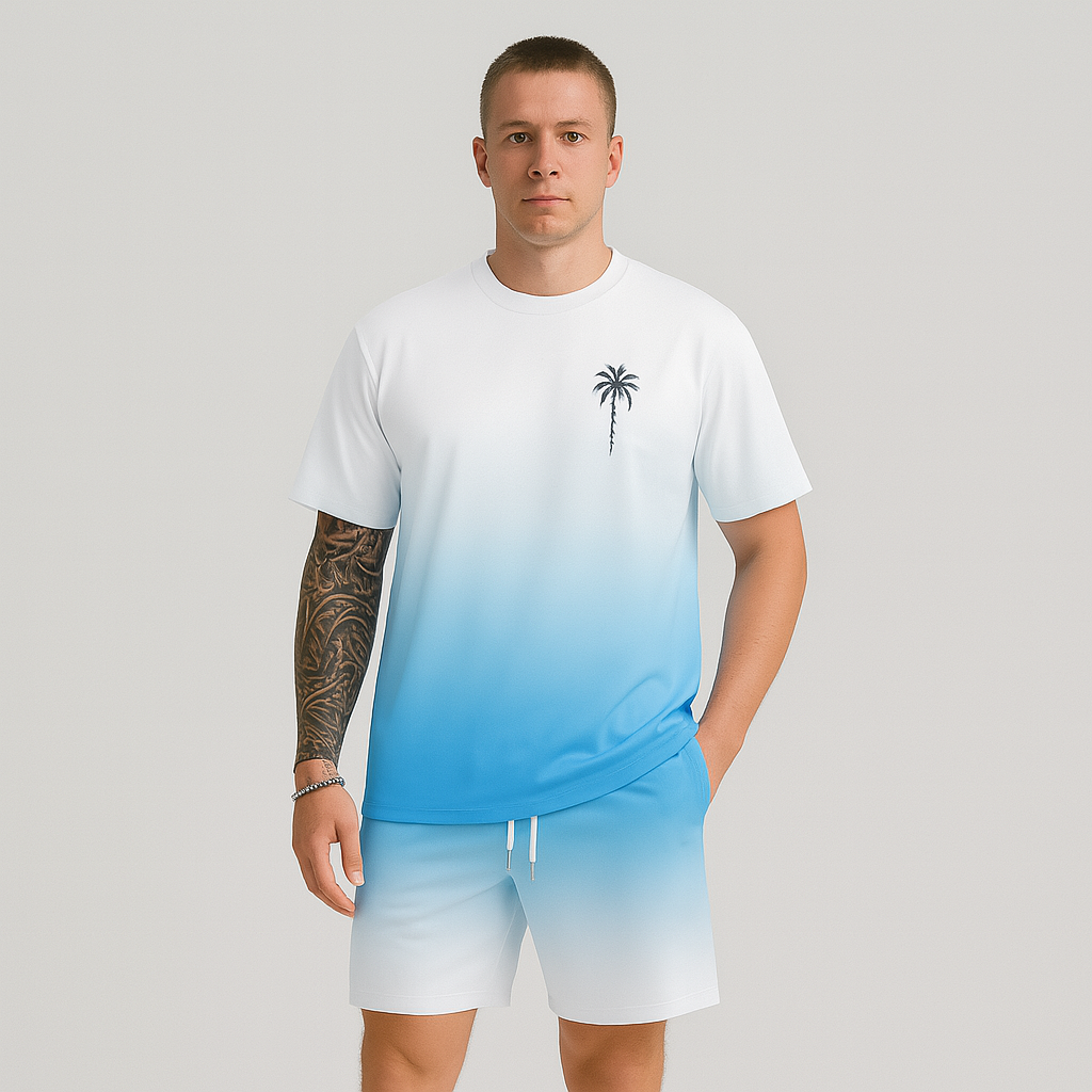 Men's Summer Casual Set - Short Sleeve Round Neck & Shorts, 3D HD Digital Print