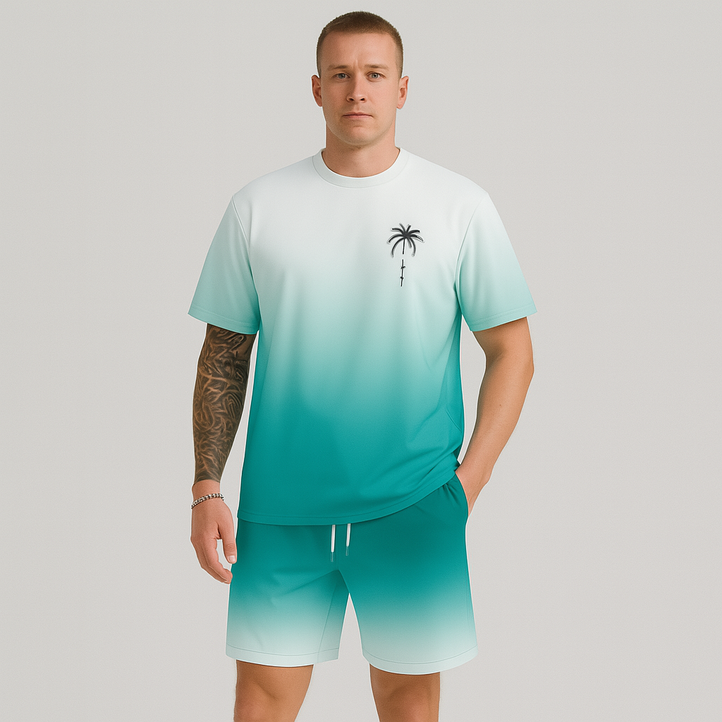 Men's Summer Casual Set - Short Sleeve Round Neck & Shorts, 3D HD Digital Print