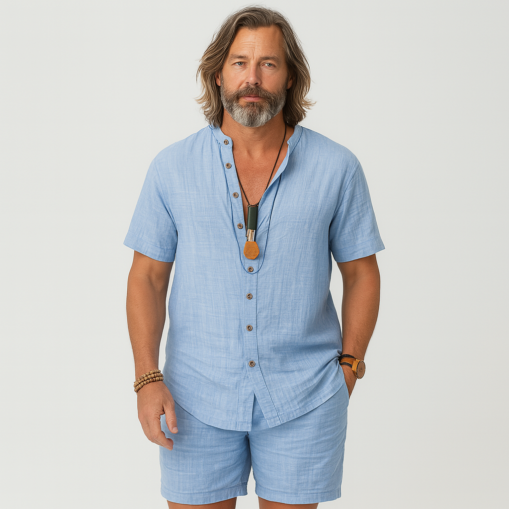Men's 2-Piece Set - Short Sleeve Cardigan and Matching Casual Shorts