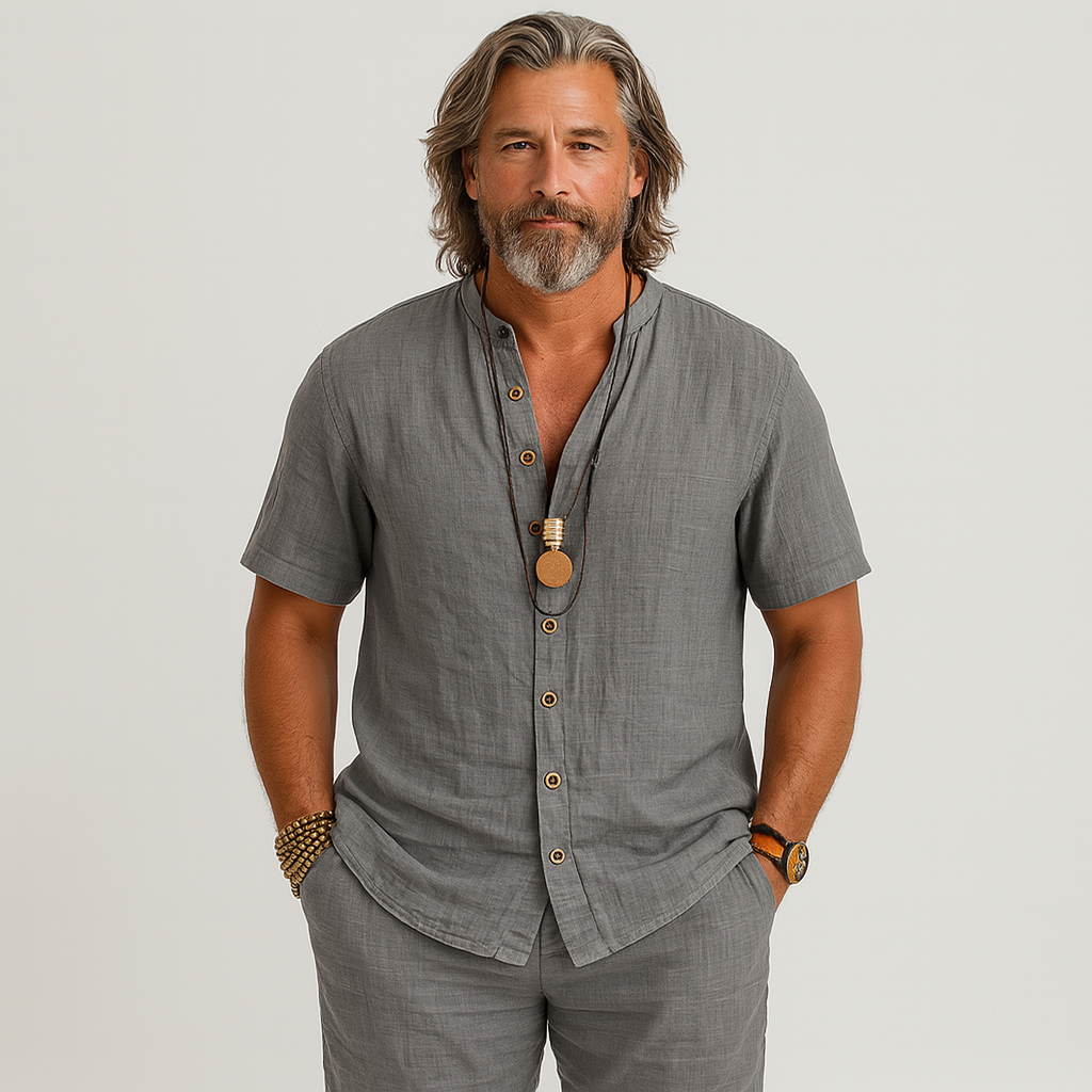 Men's 2-Piece Set - Short Sleeve Cardigan and Matching Casual Shorts