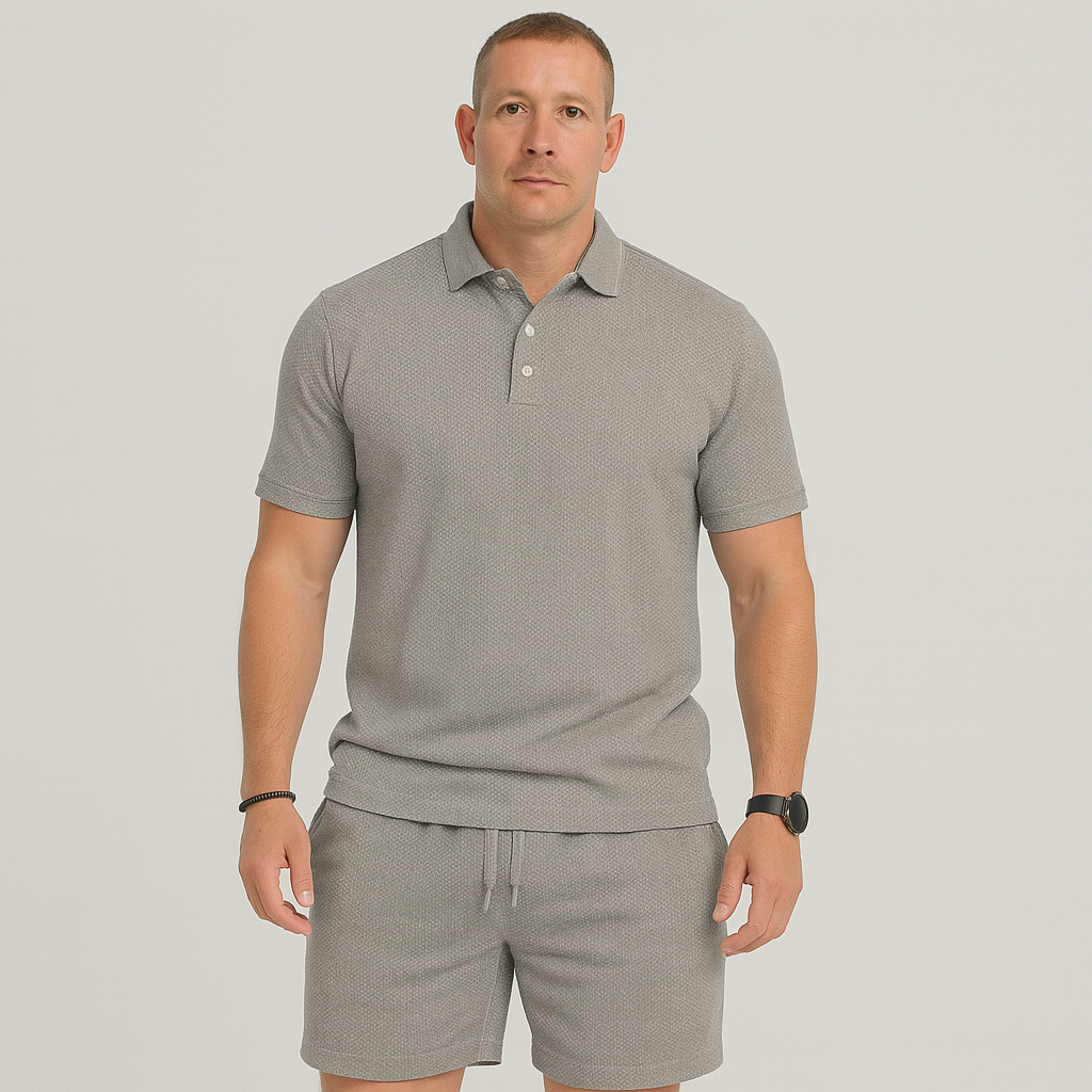 Men's Summer Casual Set - Lightweight Golf Top and Solid Shorts with Pockets