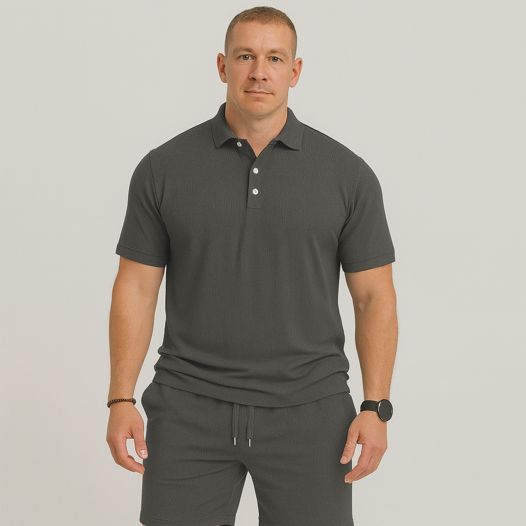 Men's Summer Casual Set - Lightweight Golf Top and Solid Shorts with Pockets