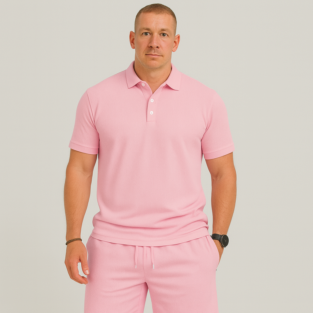 Men's Summer Casual Set - Lightweight Golf Top and Solid Shorts with Pockets