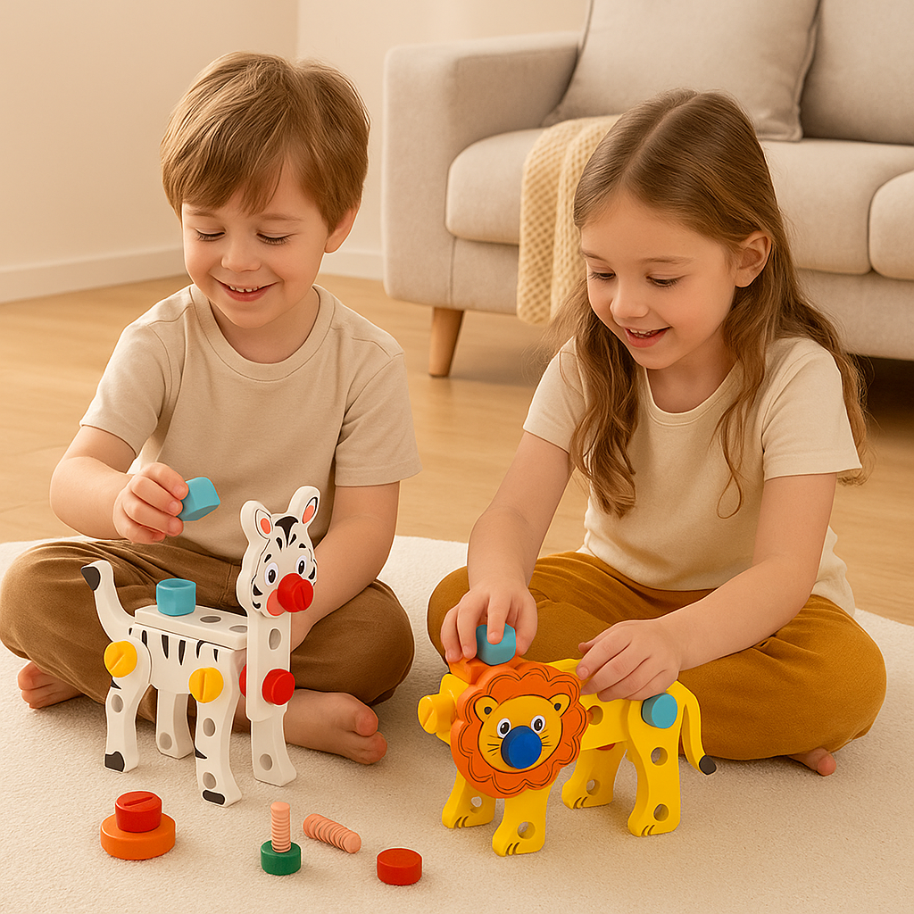 Kids' Wooden Toolbox Set - Animal Building Toys for Creativity and Fine Motor Skills